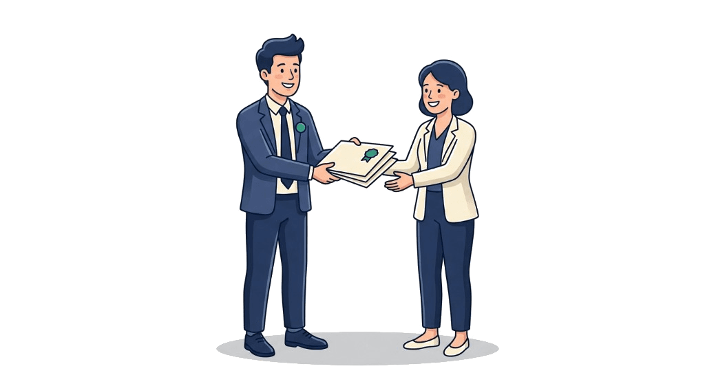 Licensed broker handing coverage options to a business owner
